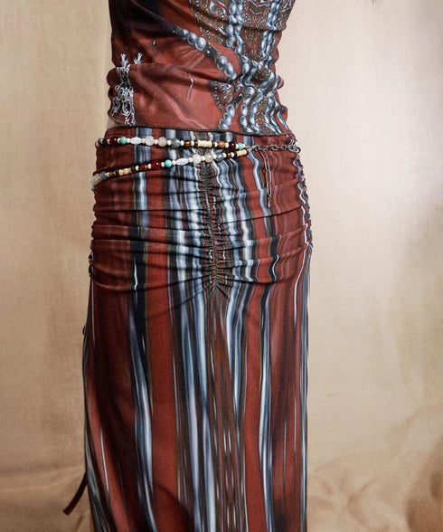 Striped Slit Drawstring Skirt